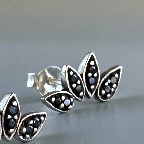 Sterling Silver Black Spinel Dainty Stud Earrings - Picture 7 of 7